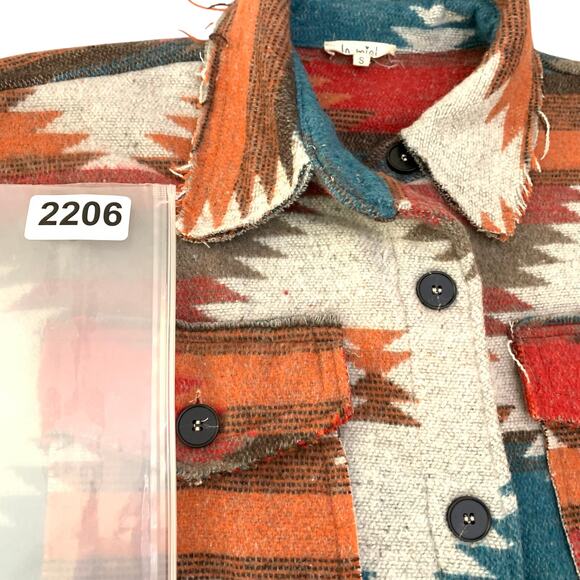 La Miel Womens Jacket Small Southwest Aztec Oversized Button Down Lightweight - Picture 16 of 16